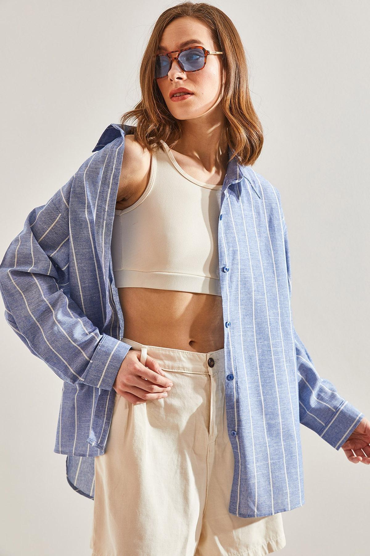 Multicolour Striped Oversize Shirt, , large image number 4