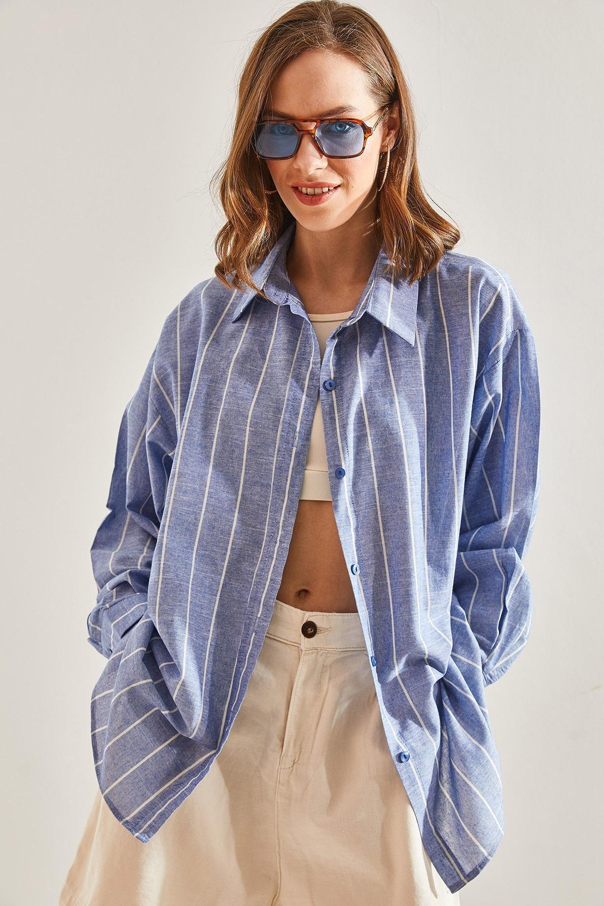 Multicolour Striped Oversize Shirt, , large image number 5