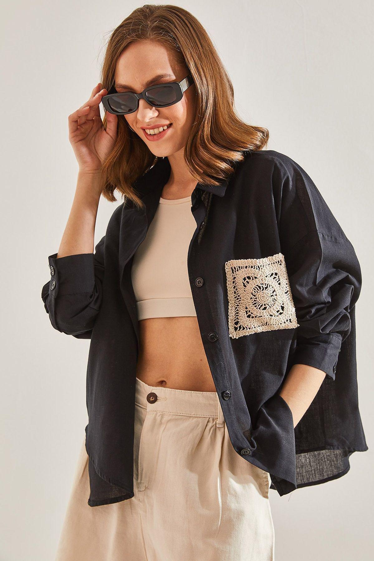Black Embroidery Detailed Shirt, C101_30, large image number 1