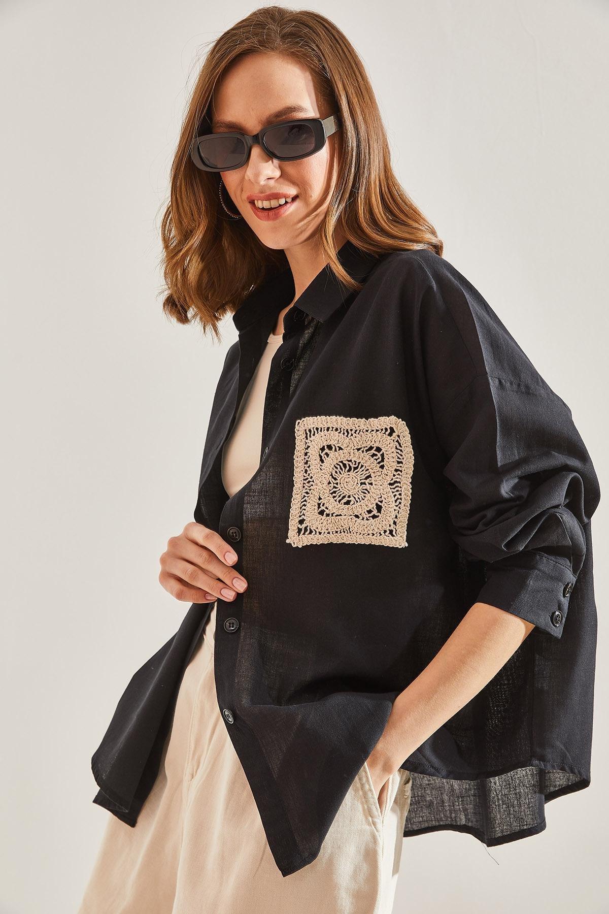 Black Embroidery Detailed Shirt, C101_30, large image number 2