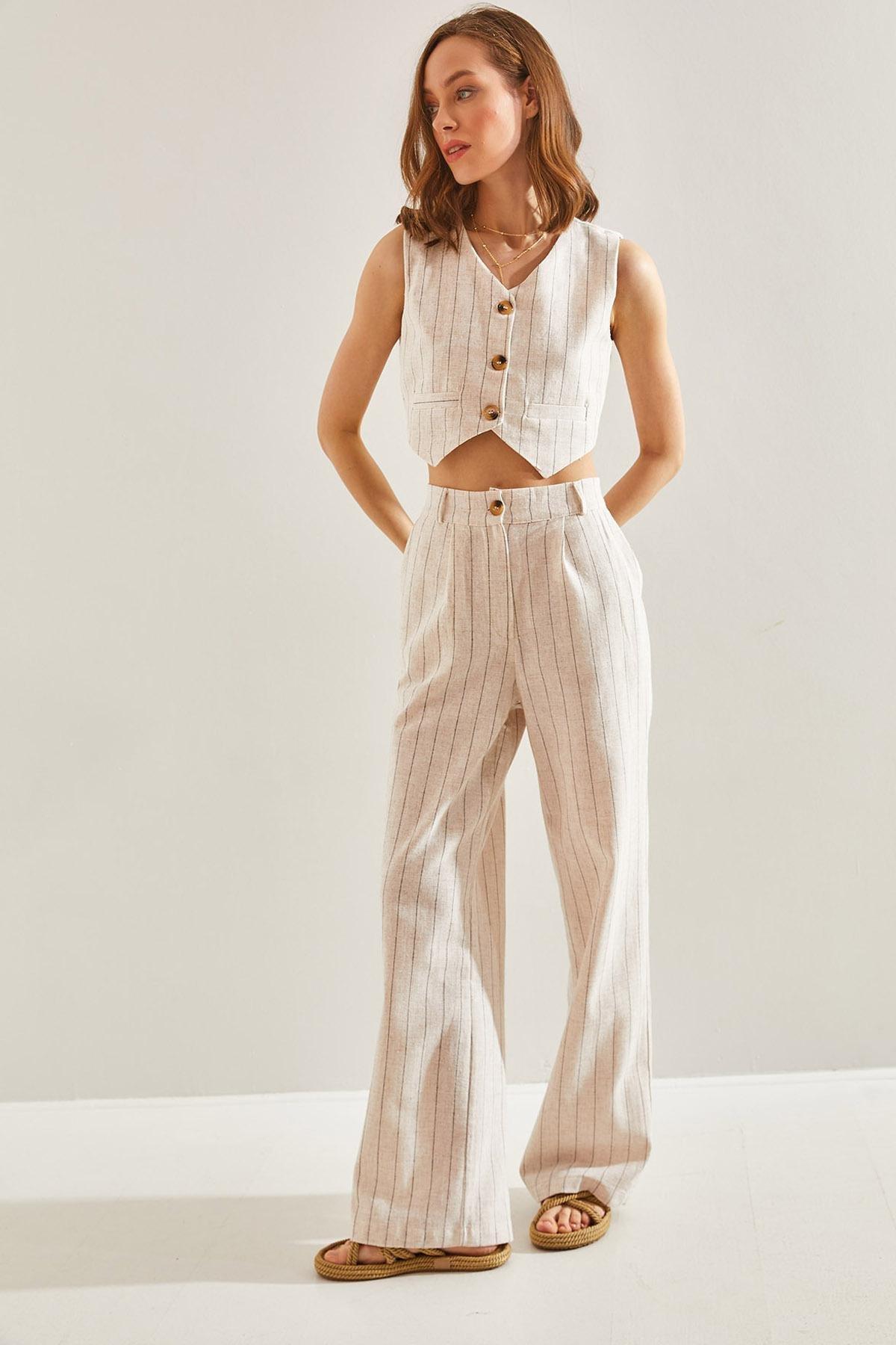 Beige Striped Detailed Co-Ord Set, , large image number 2