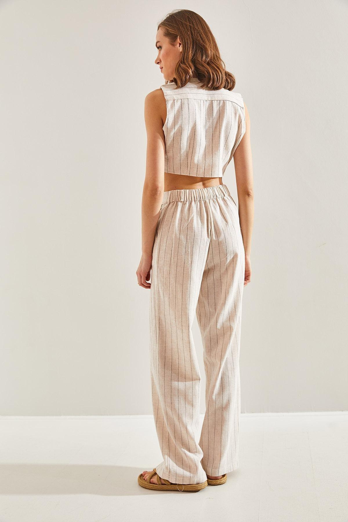 Beige Striped Detailed Co-Ord Set, , large image number 3