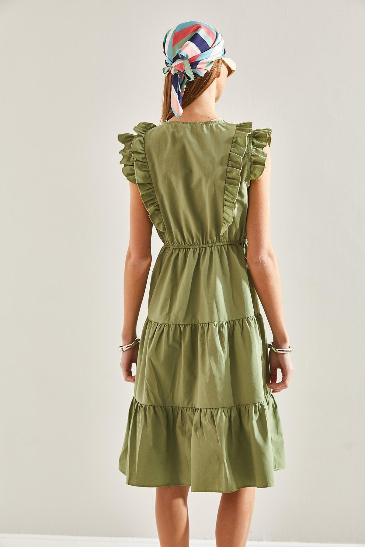 Green Buttoned Flared Dress, , large image number 4