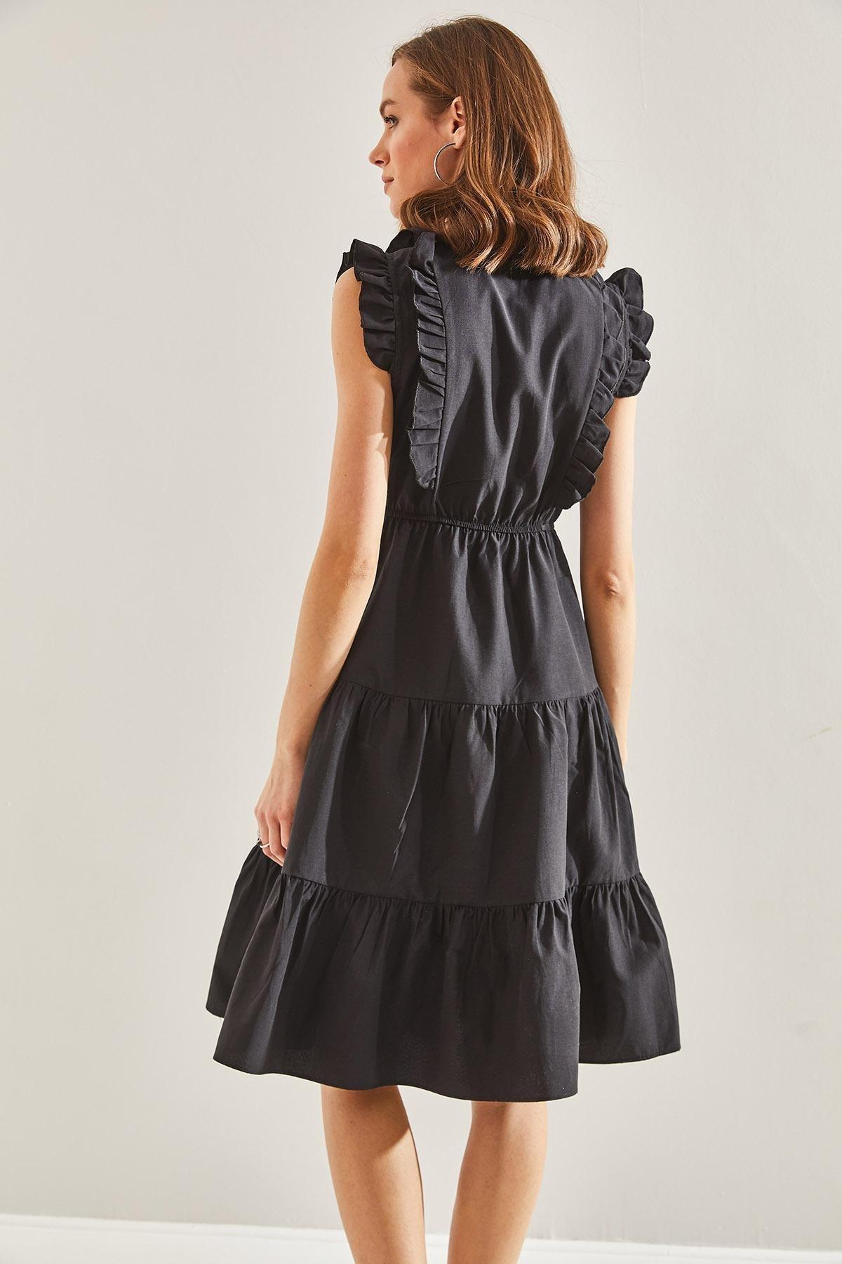 Black Buttoned Flared Dress, , large image number 1