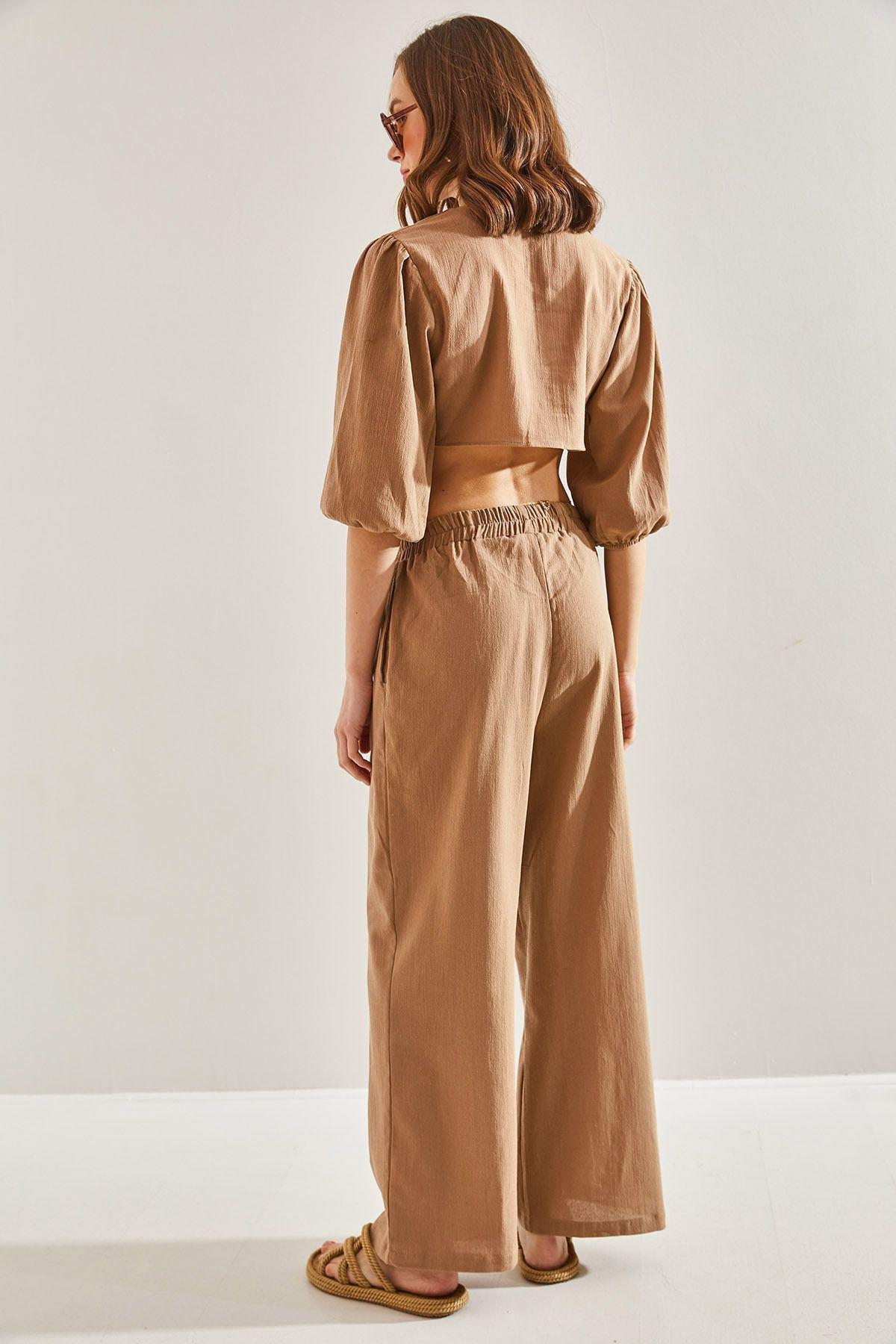 Brown Vest Tied Co-Ord Set, CAMEL, large image number 1