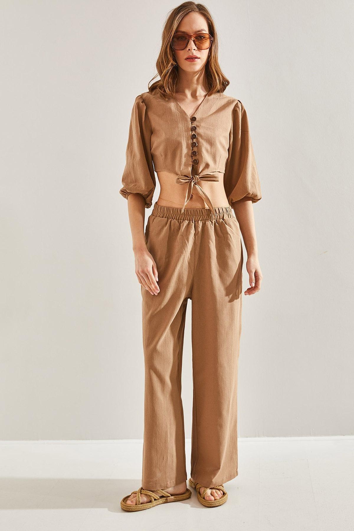 Brown Vest Tied Co-Ord Set, CAMEL, large image number 2
