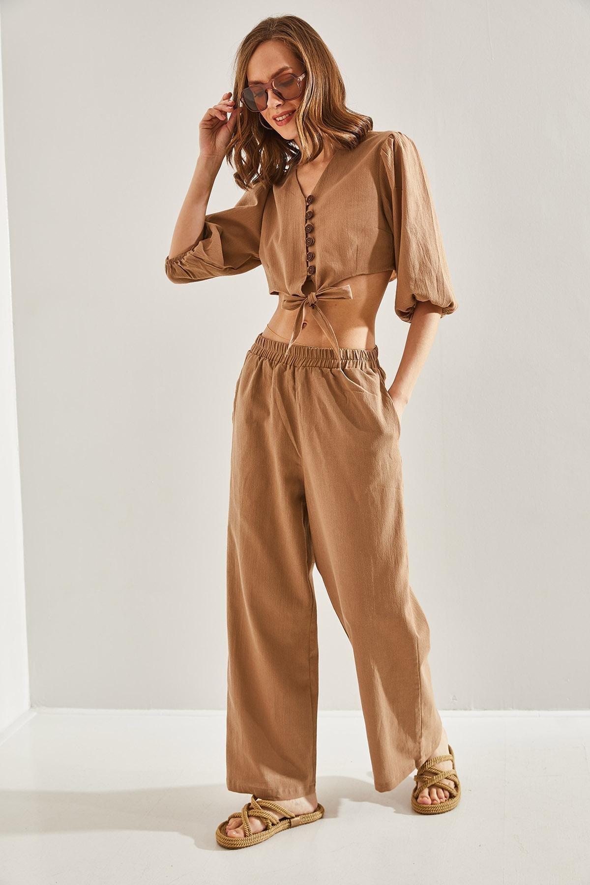 Brown Vest Tied Co-Ord Set, CAMEL, large image number 4