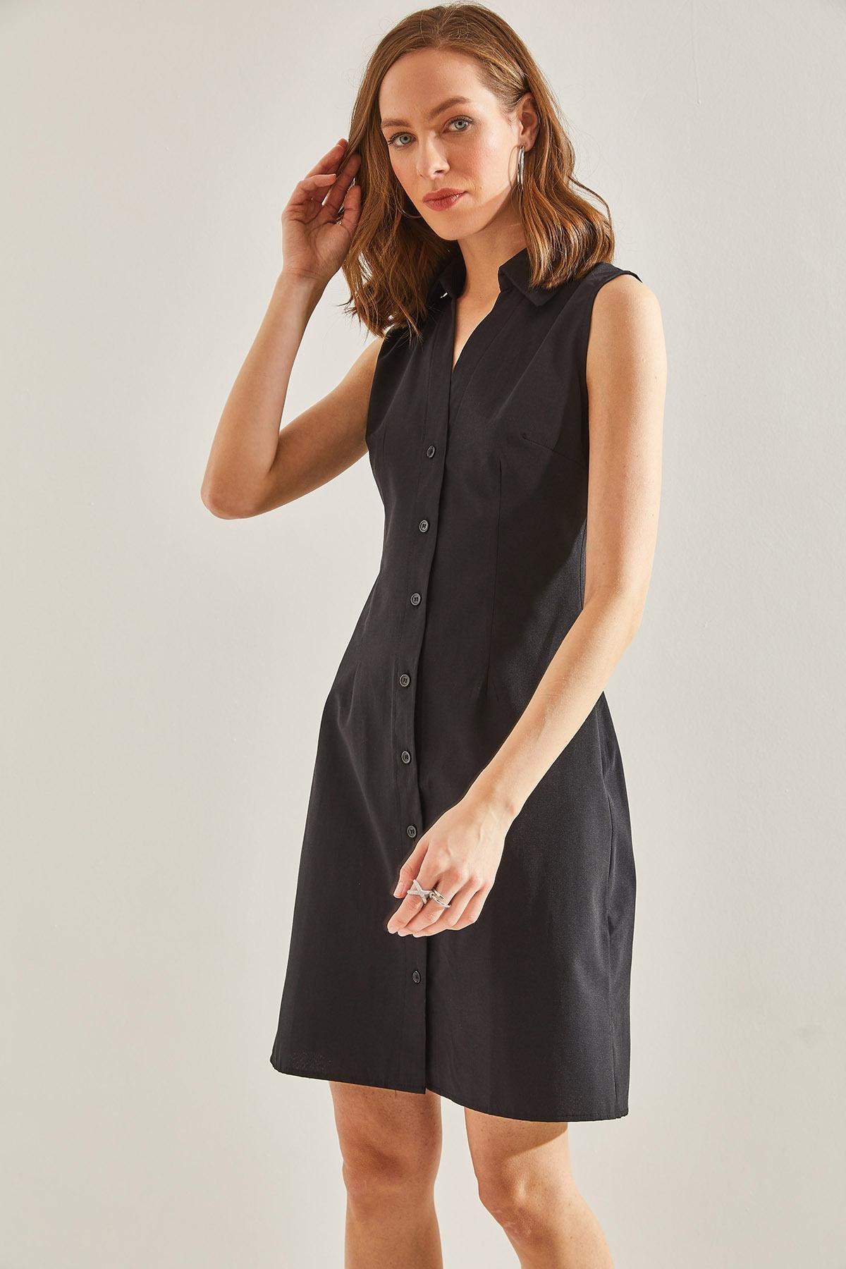 Black Buttoned Polo Neck Dress, , large image number 2