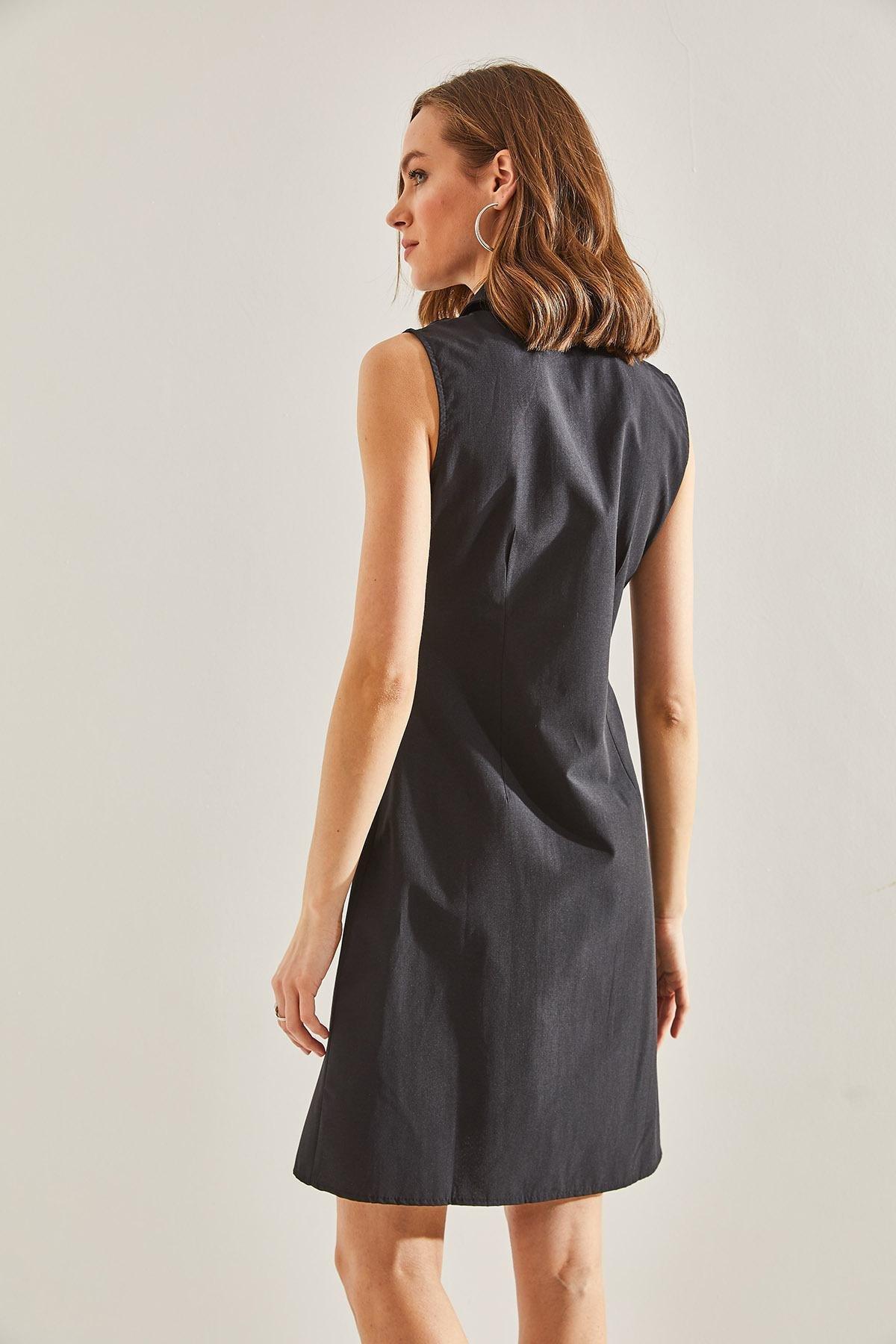 Black Buttoned Polo Neck Dress, , large image number 3