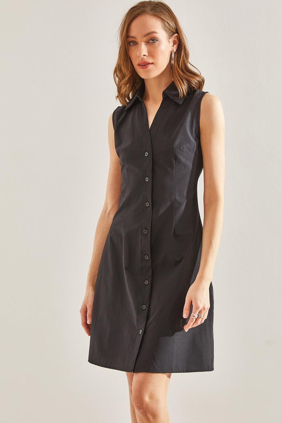 Black Buttoned Polo Neck Dress, , large image number 4