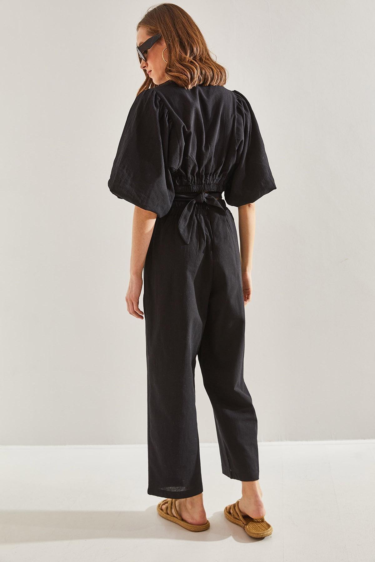 Black Tie Front Balloon Sleeve Co-Ord Set, , large image number 4