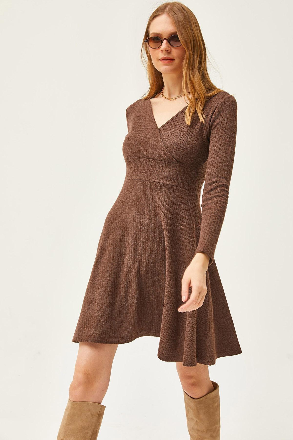 Brown Ribbed Sweater Mini Dress, , large image number 0
