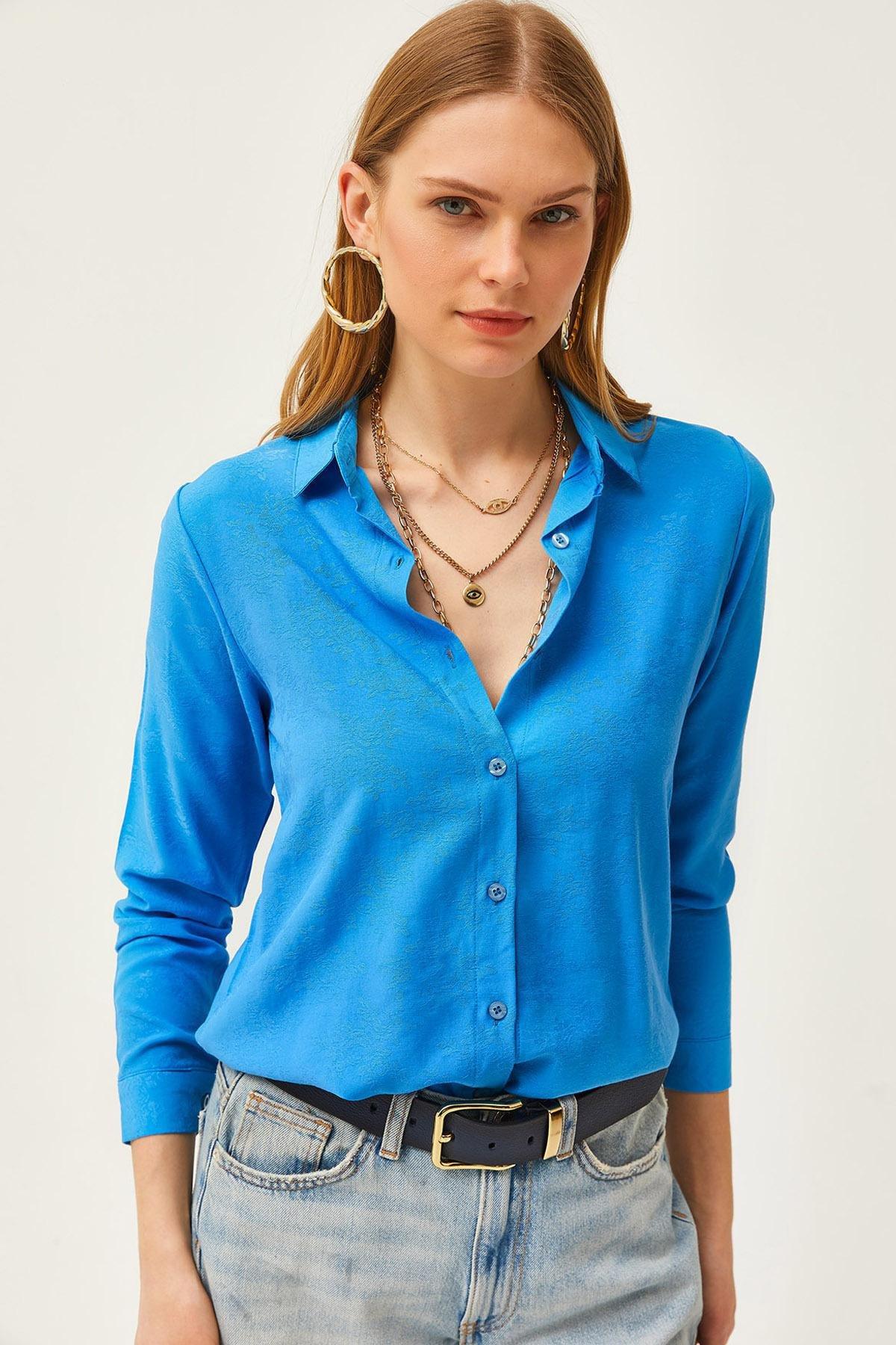 Blue Floral Jacquard Woven Shirt, Flower Blue, medium