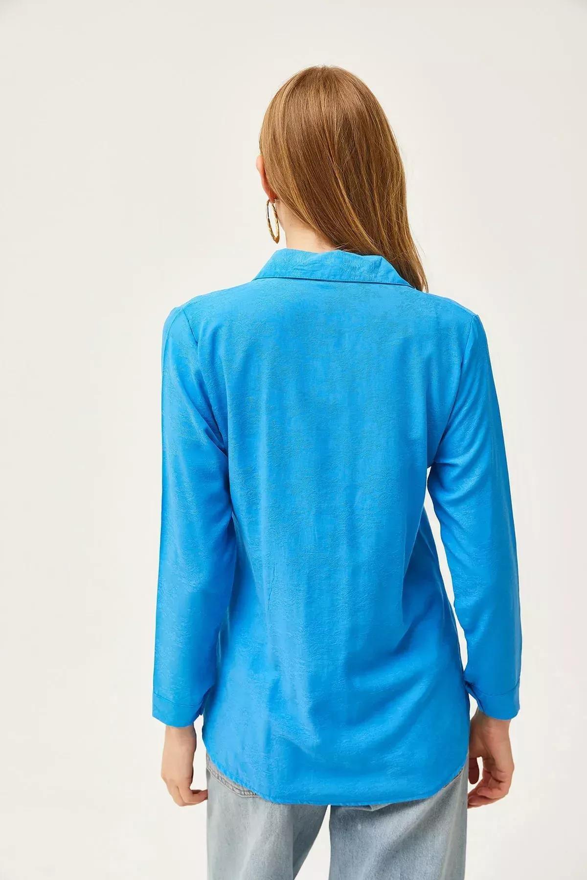 Blue Floral Jacquard Woven Shirt, Flower Blue, large image number 1