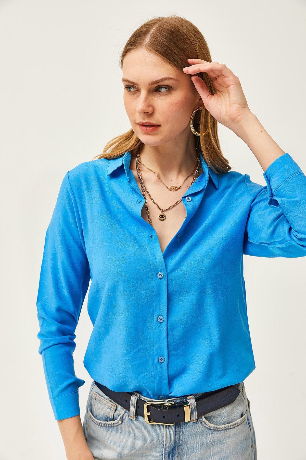 Blue Floral Jacquard Woven Shirt, Flower Blue, large image number 2