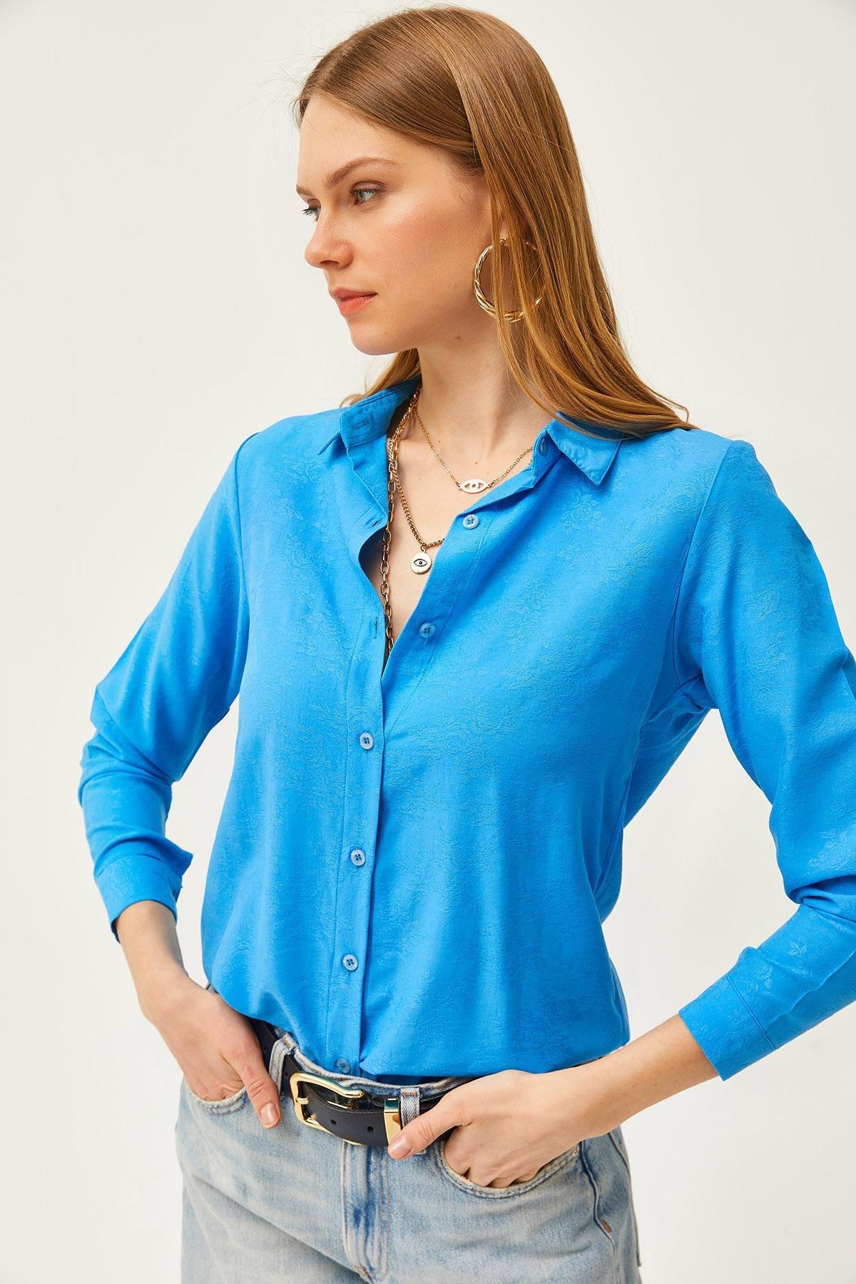 Blue Floral Jacquard Woven Shirt, Flower Blue, large image number 3