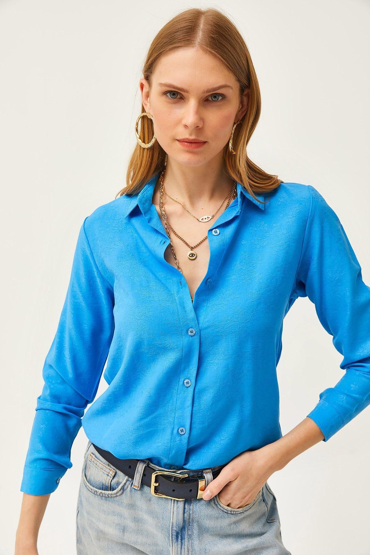 Blue Floral Jacquard Woven Shirt, Flower Blue, large image number 4