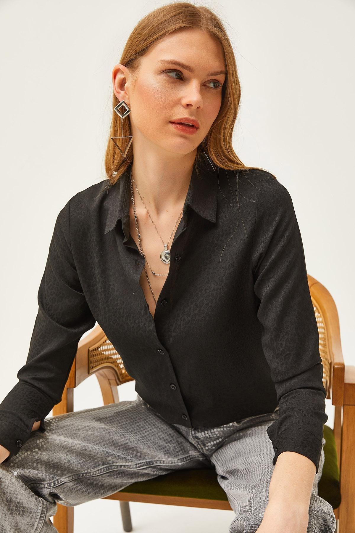 Black Leopard Jacquard Woven Shirt, Leopard Black, large image number 0