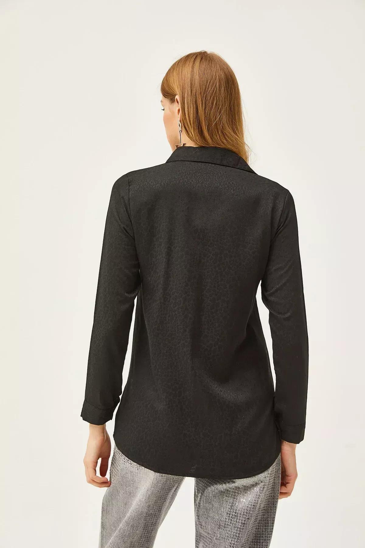 Black Leopard Jacquard Woven Shirt, Leopard Black, large image number 1