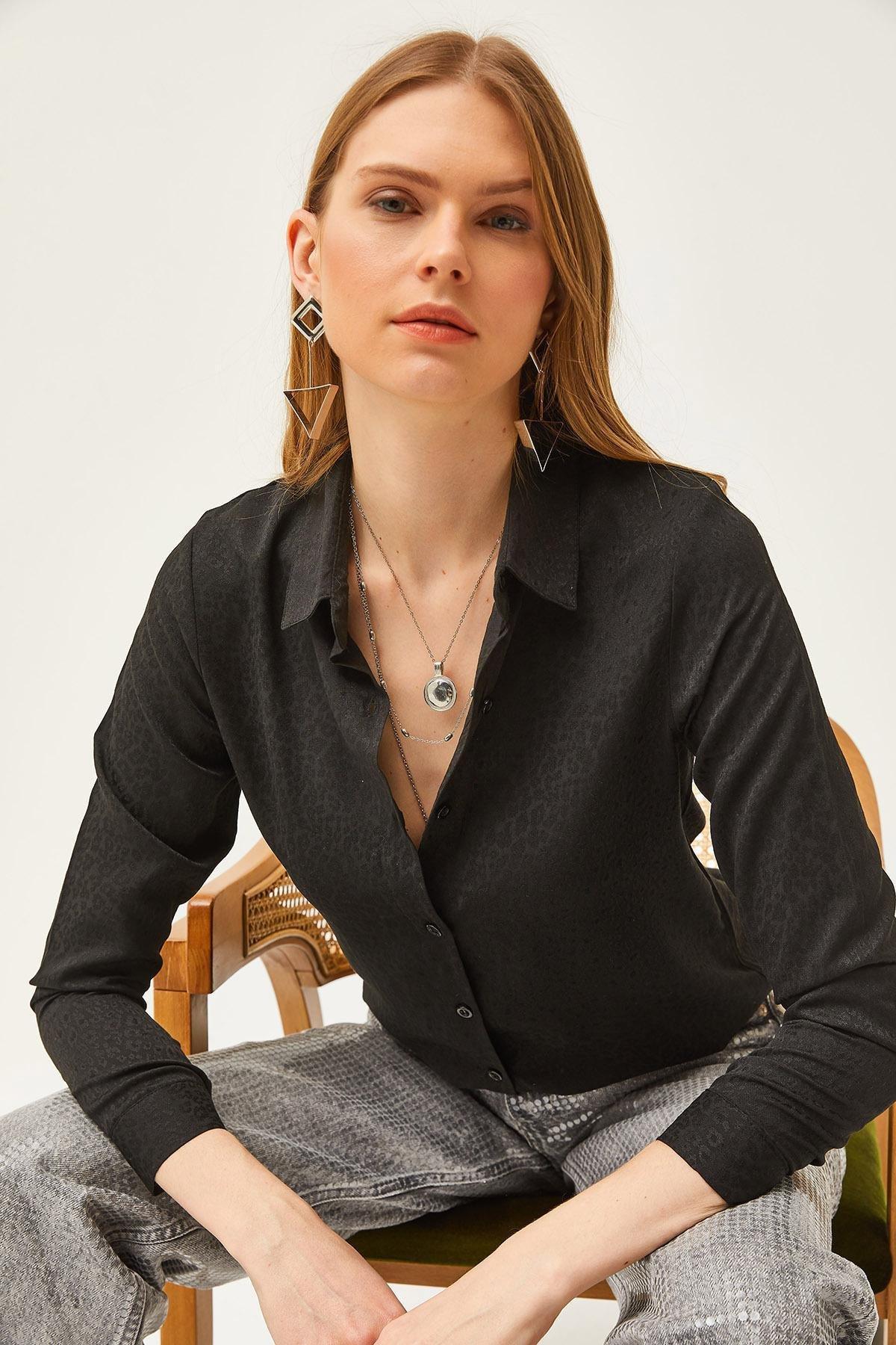 Black Leopard Jacquard Woven Shirt, Leopard Black, large image number 2