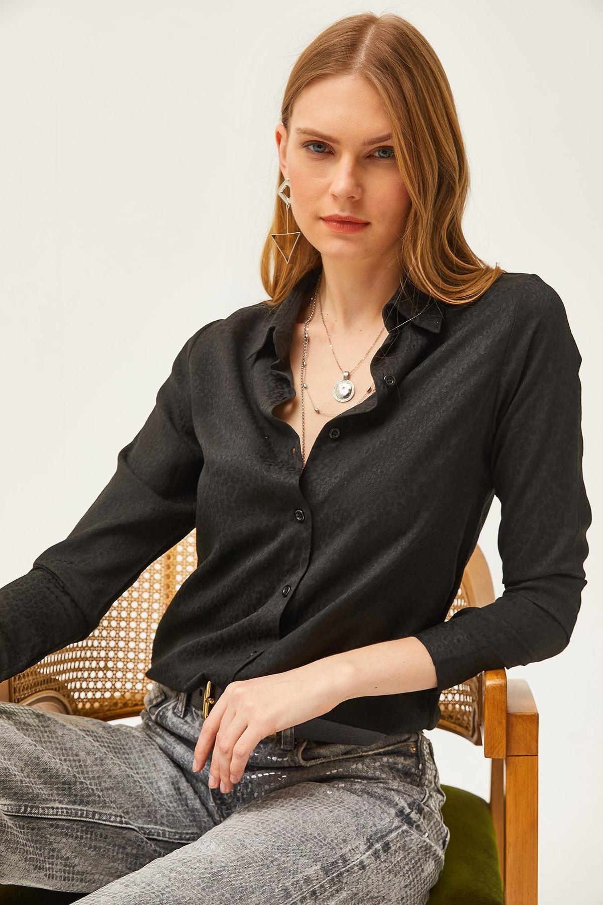 Black Leopard Jacquard Woven Shirt, Leopard Black, large image number 3