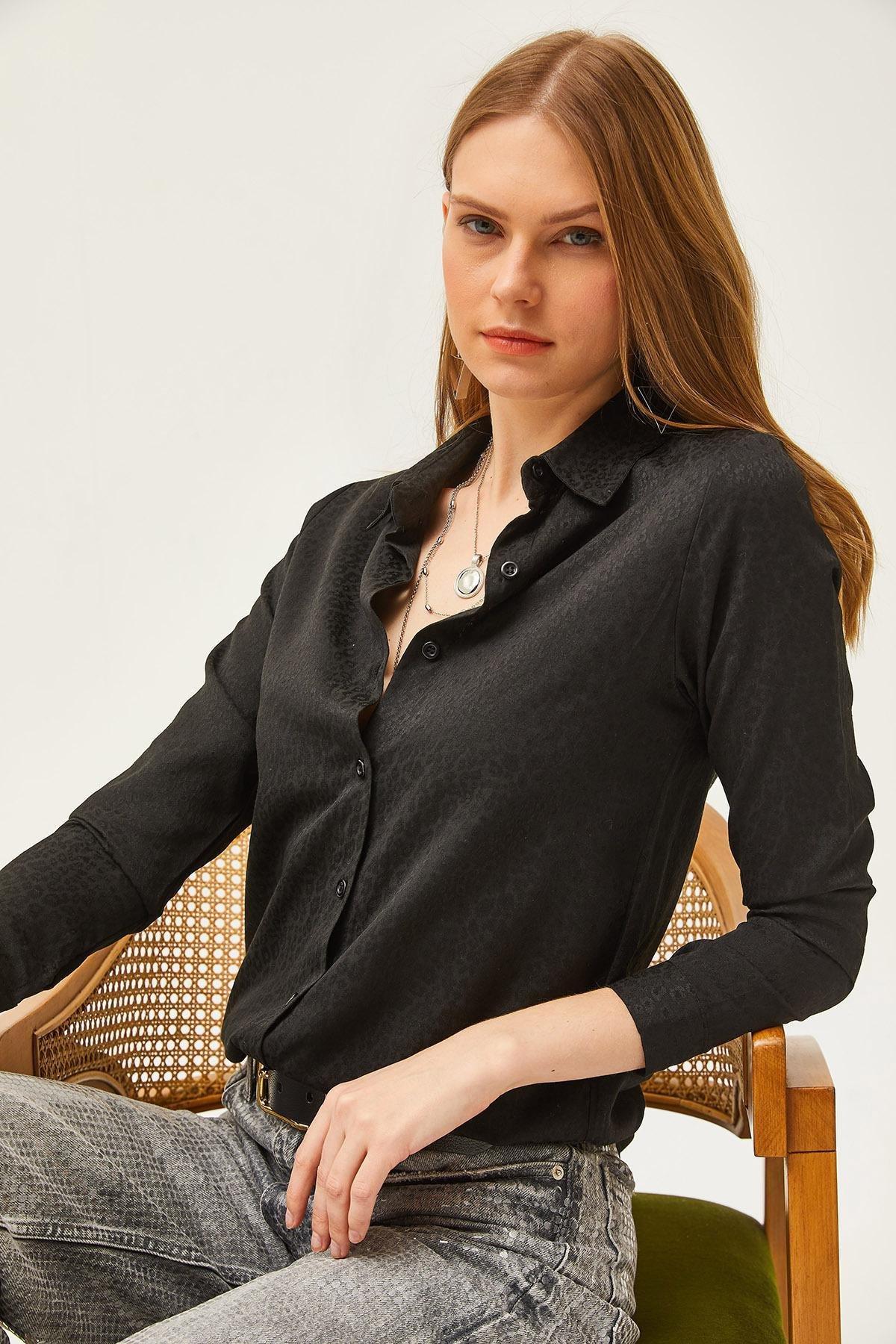 Black Leopard Jacquard Woven Shirt, Leopard Black, large image number 4