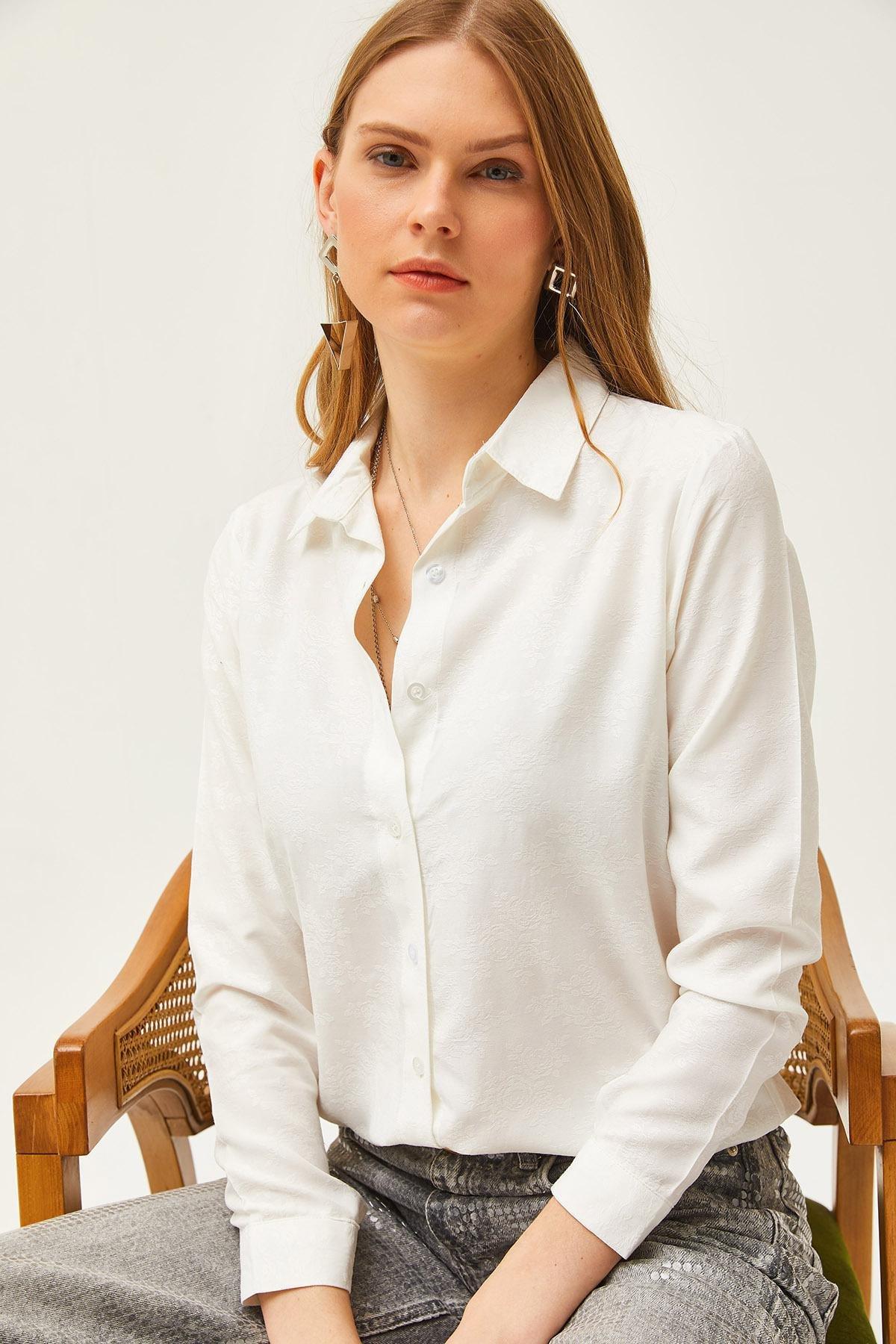 Beige Floral Jacquard Woven Shirt, C101_5181, large image number 2