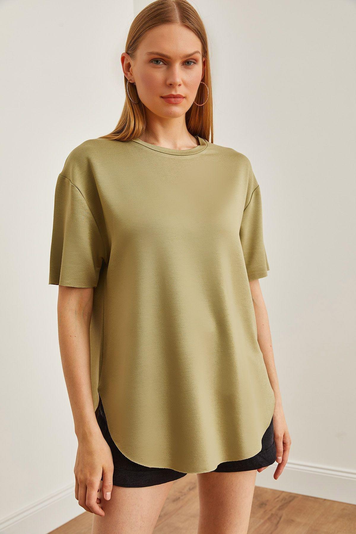 Khaki Buttoned Textured Oval T-Shirt, Khaki, large image number 0