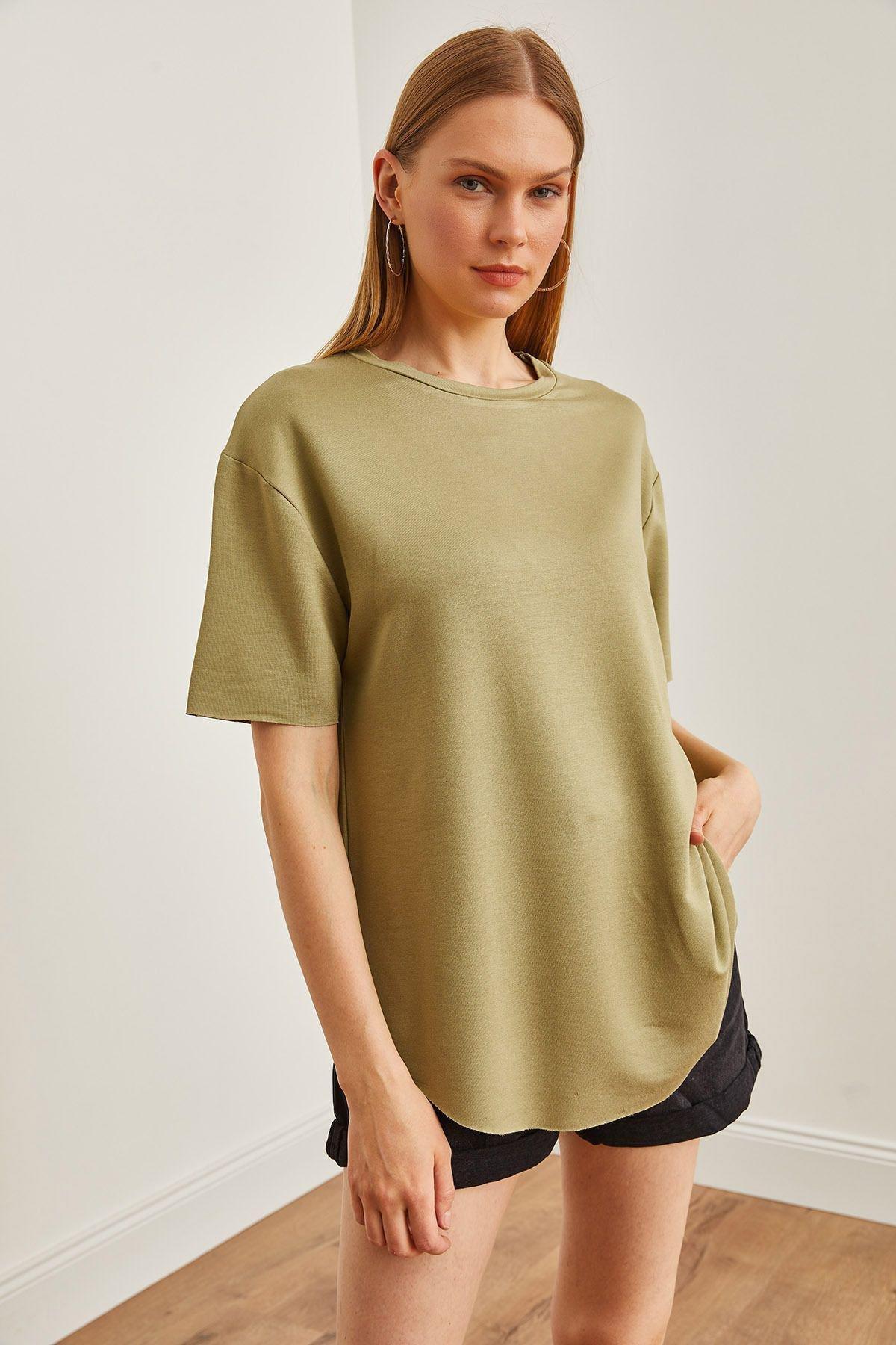 Khaki Buttoned Textured Oval T-Shirt, Khaki, large image number 1