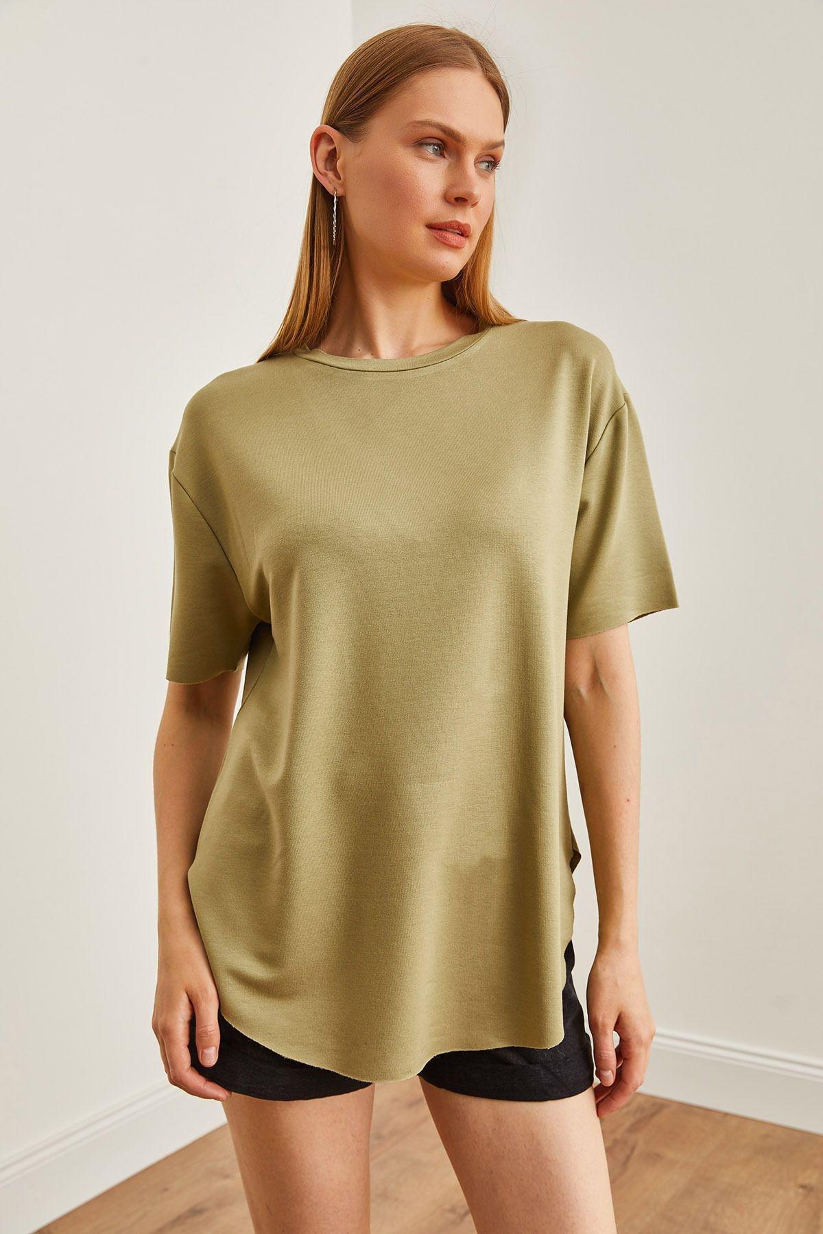 Khaki Buttoned Textured Oval T-Shirt, Khaki, large image number 3