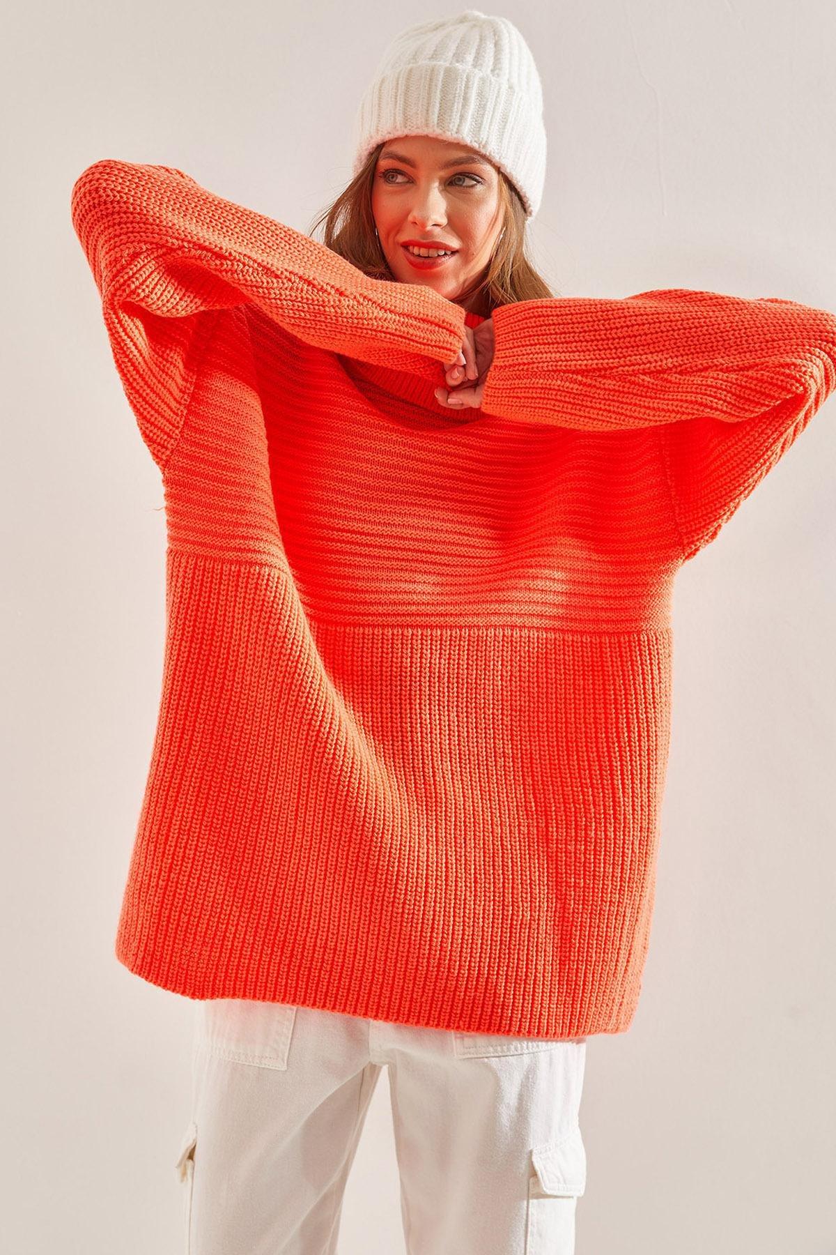 Orange Turtleneck Sweater, Coral, large image number 0
