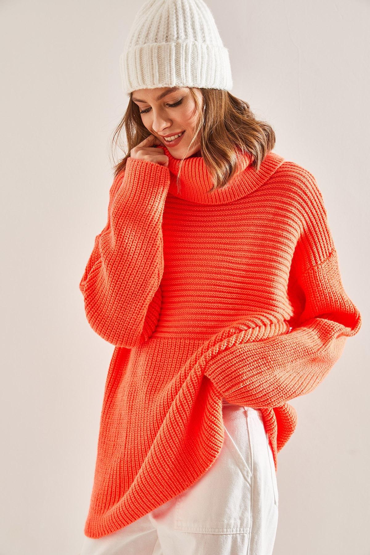 Orange Turtleneck Sweater, Coral, large image number 2
