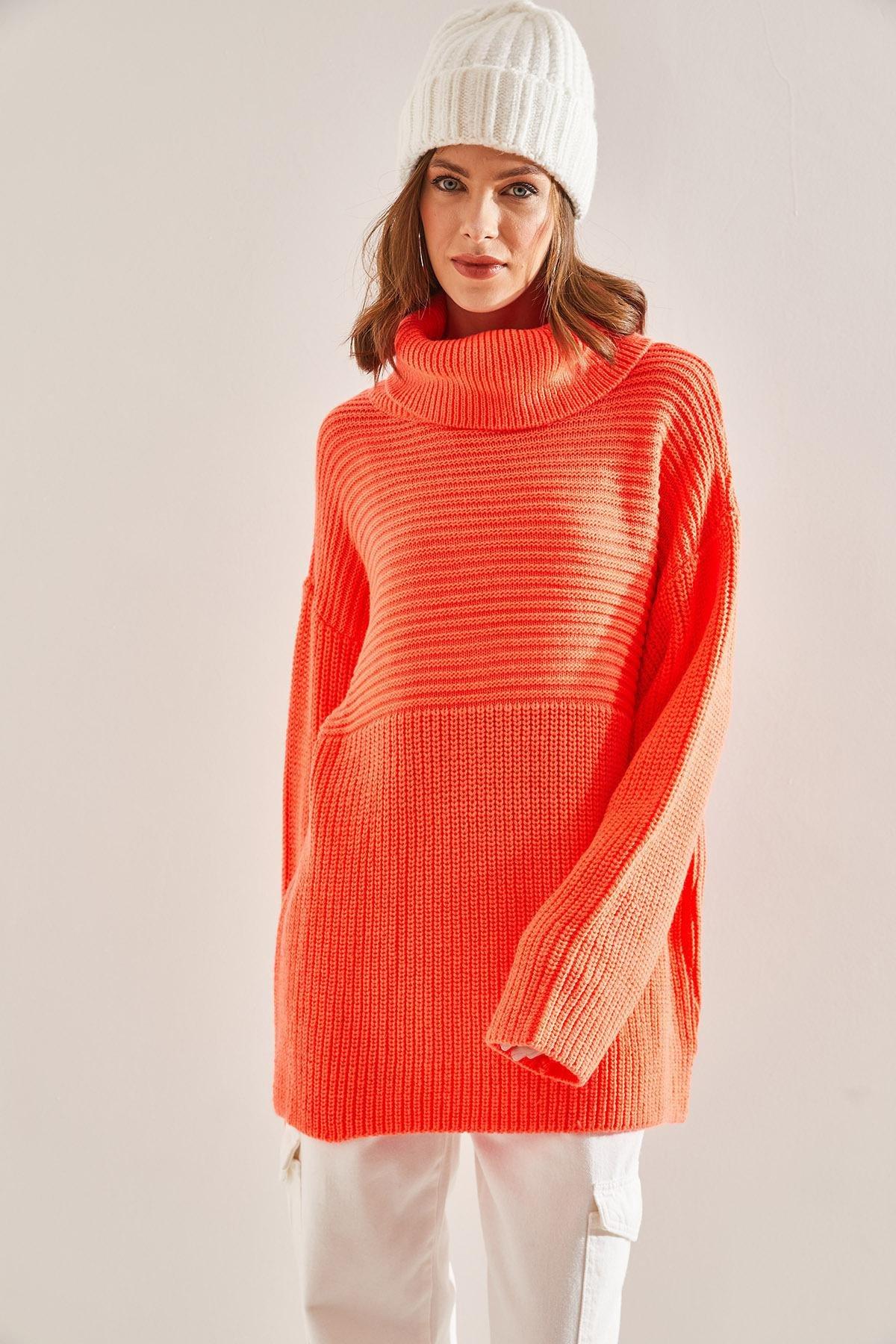 Orange Turtleneck Sweater, Coral, large image number 4