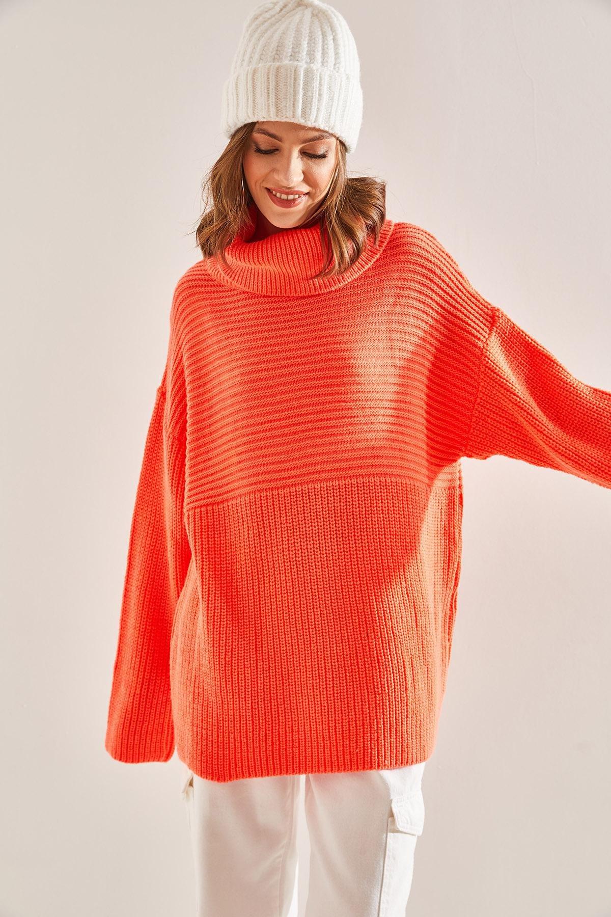 Orange Turtleneck Sweater, Coral, large image number 5
