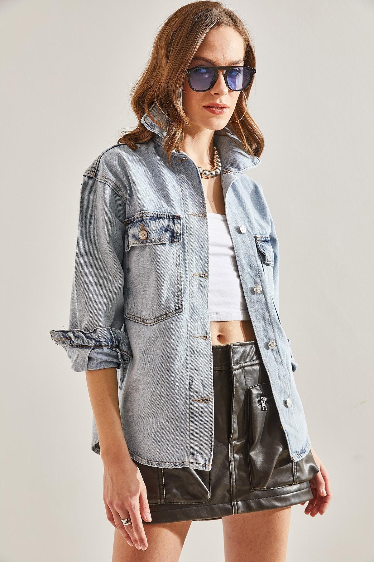 Blue Flap Double Pocket Denim Jacket, , large image number 0