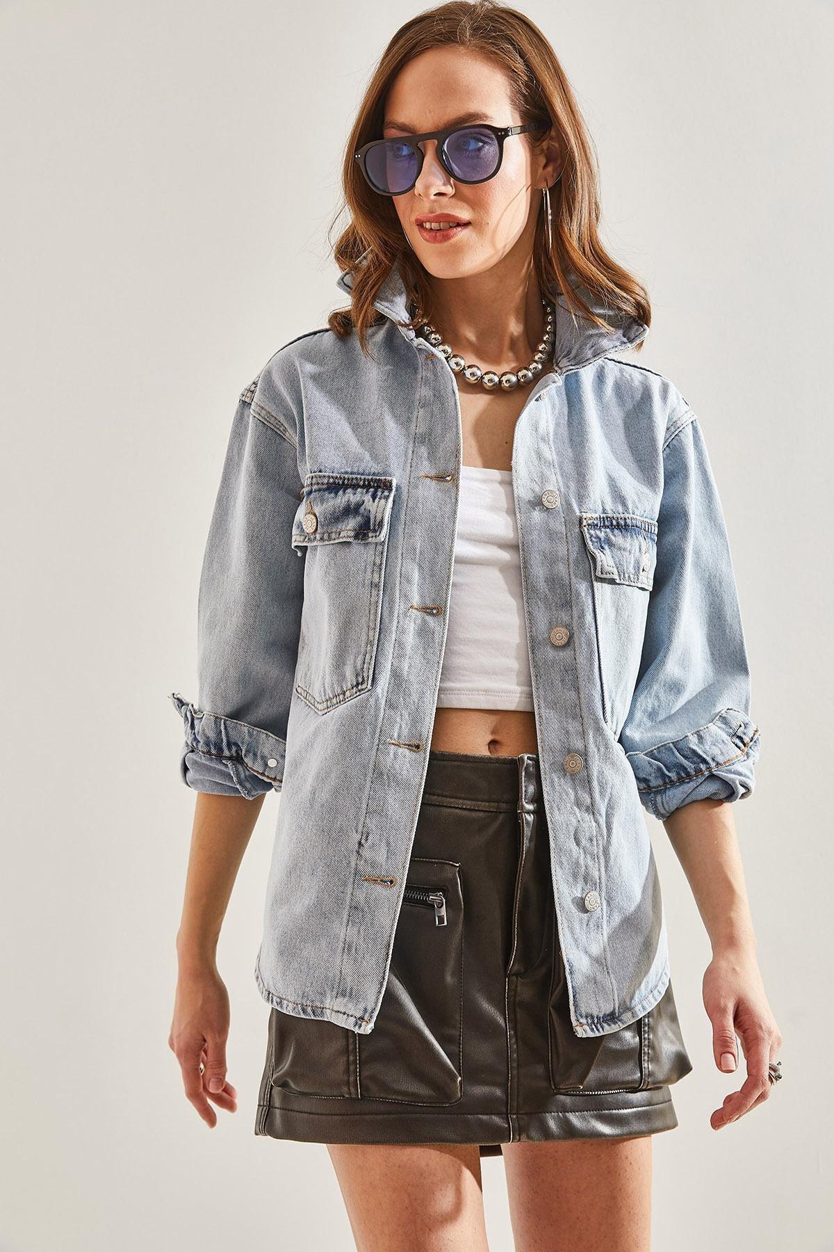 Blue Flap Double Pocket Denim Jacket, , large image number 1