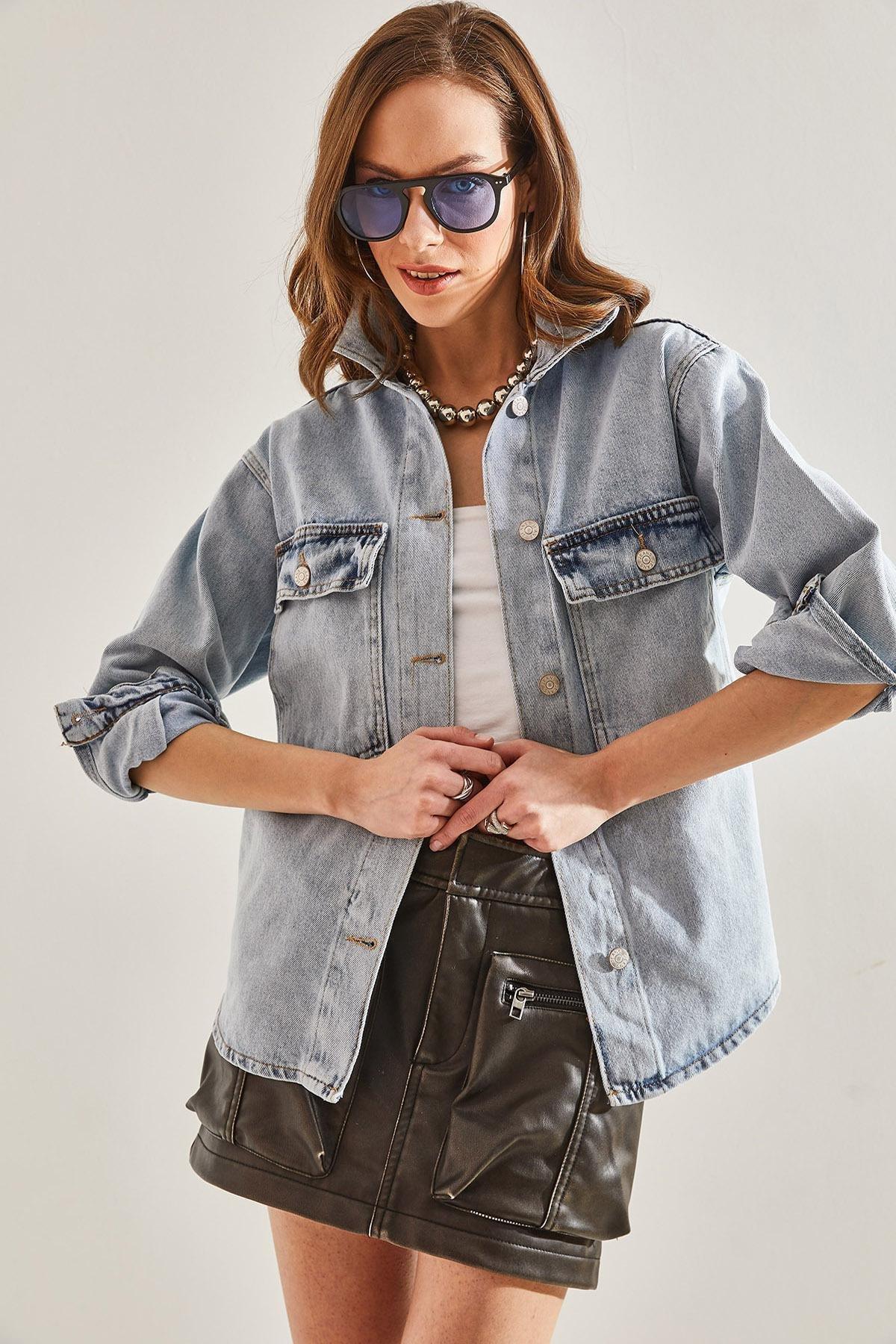 Blue Flap Double Pocket Denim Jacket, , large image number 2