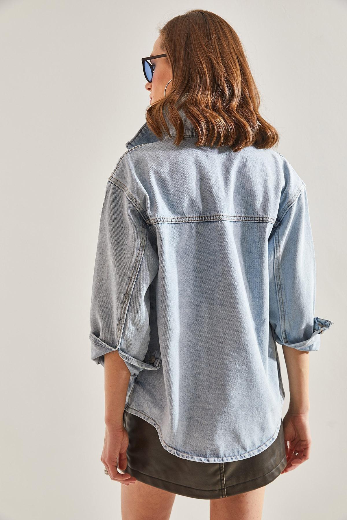 Blue Flap Double Pocket Denim Jacket, , large image number 4