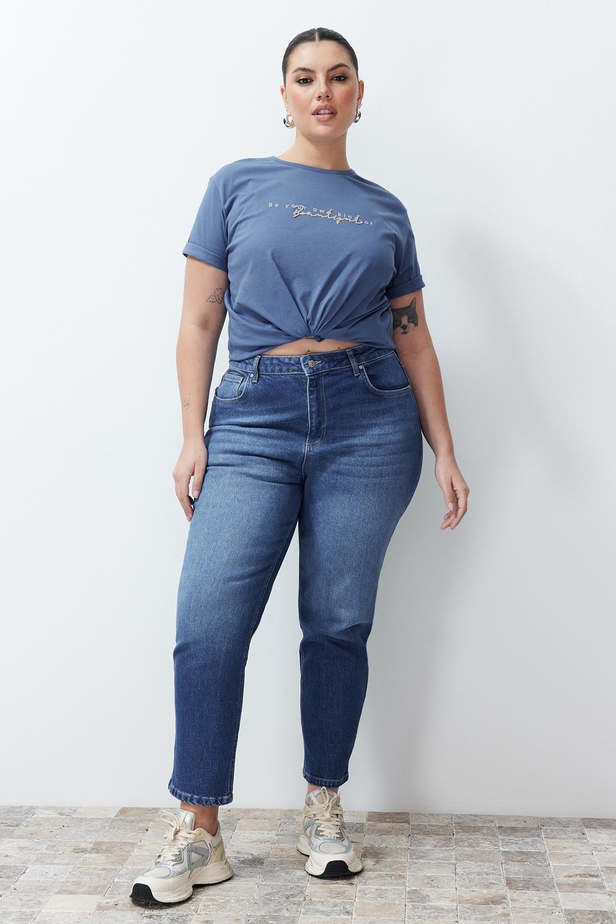Blue High Waist Slim Mom Jeans, C101_5645, large image number 2