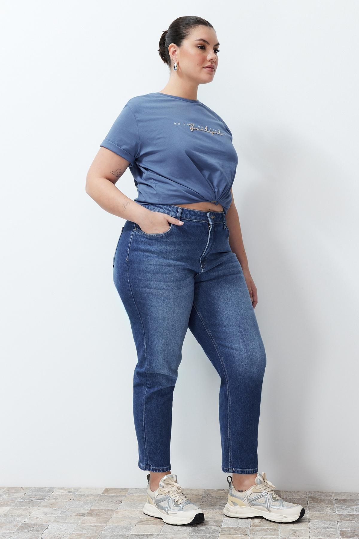 Blue High Waist Slim Mom Jeans, C101_5645, large image number 3