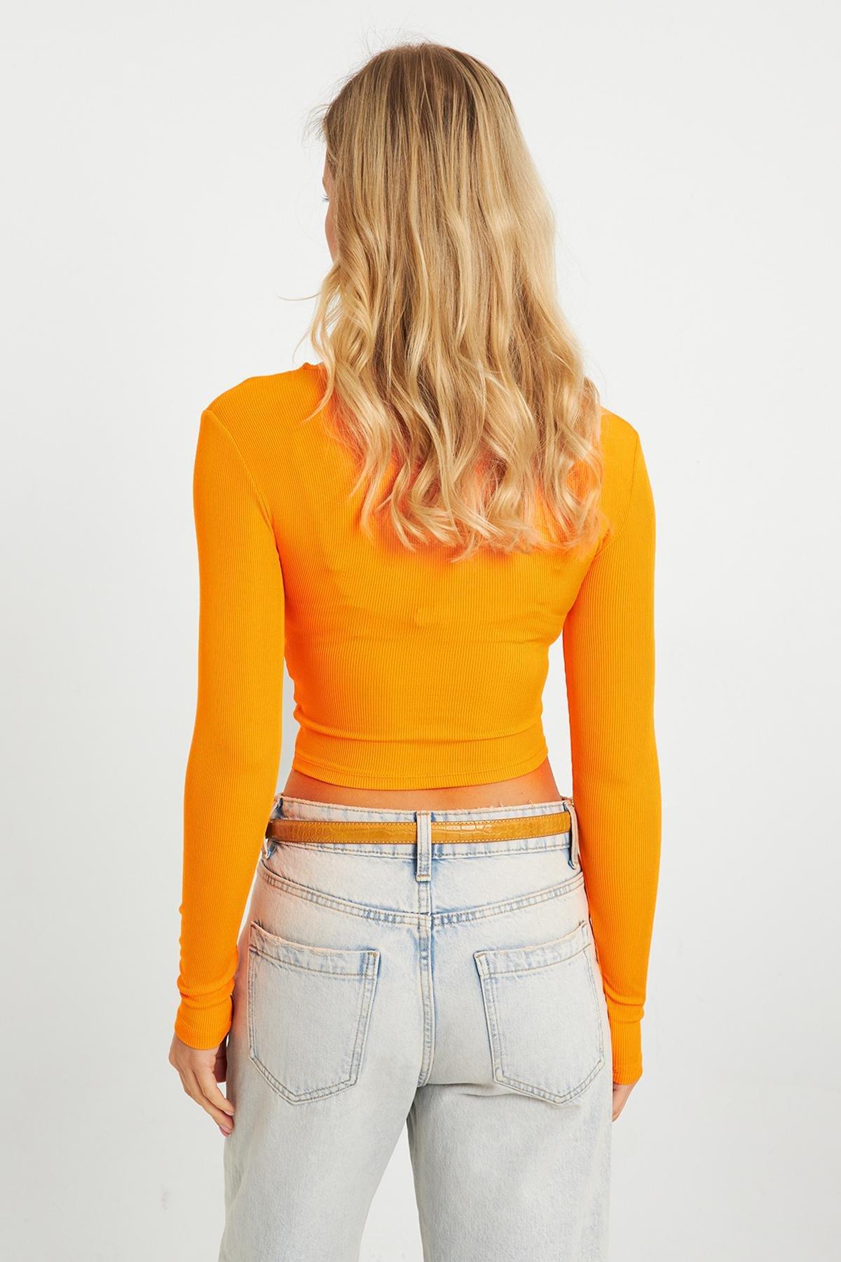 Orange Front Knotted Crop Blouse, Orange, large image number 7