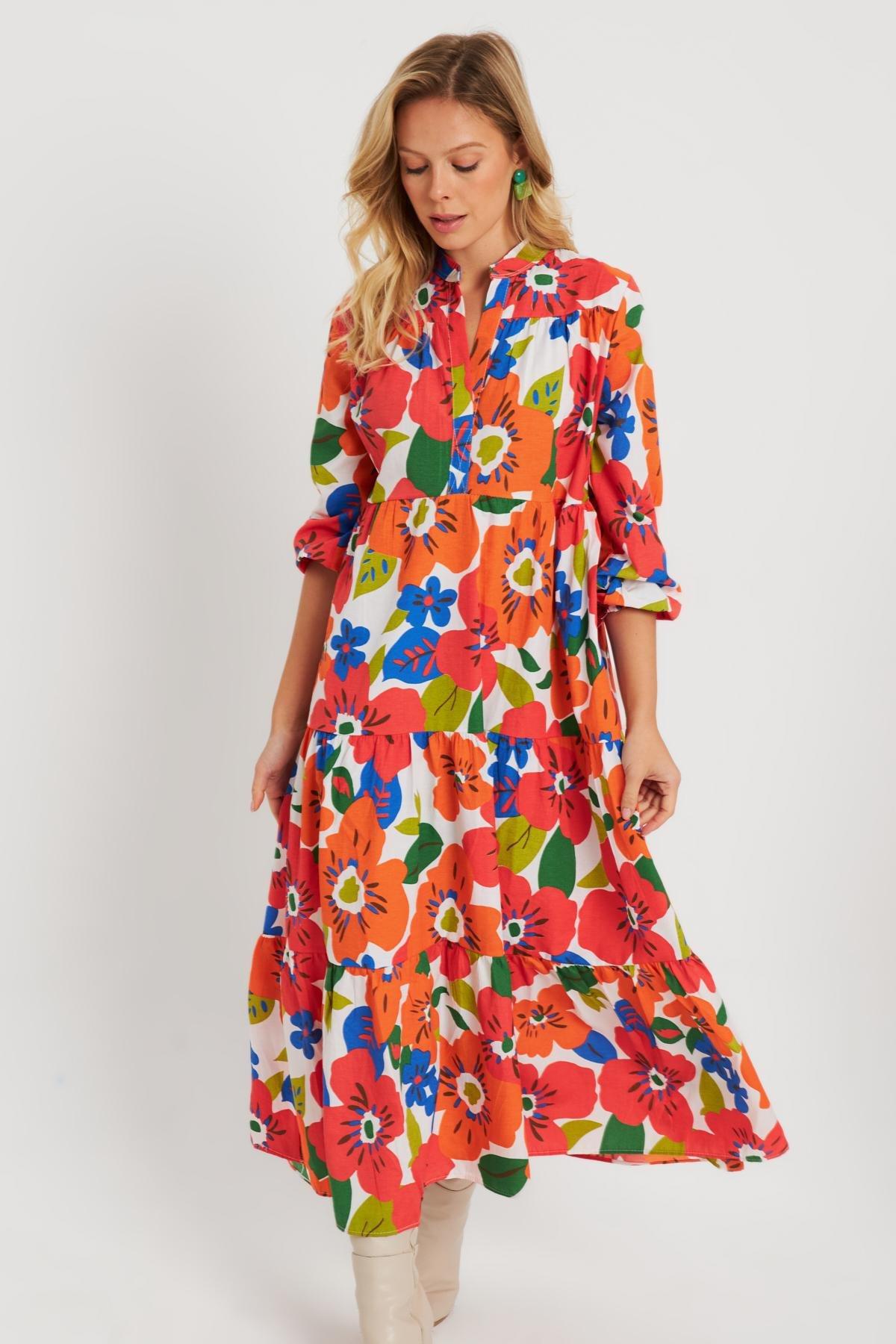 Womens Patterned Loose Mini Dress Orange ASH23046, single, Orange, large image number 1