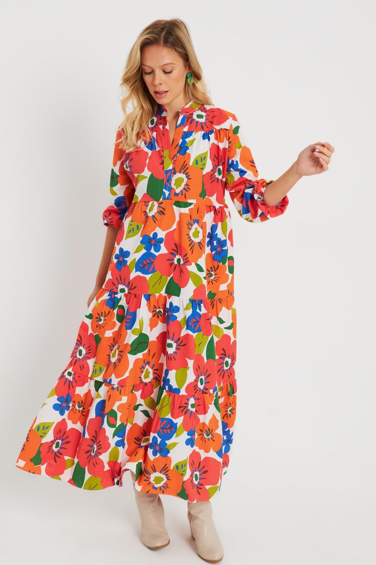Womens Patterned Loose Mini Dress Orange ASH23046, single, Orange, large image number 2