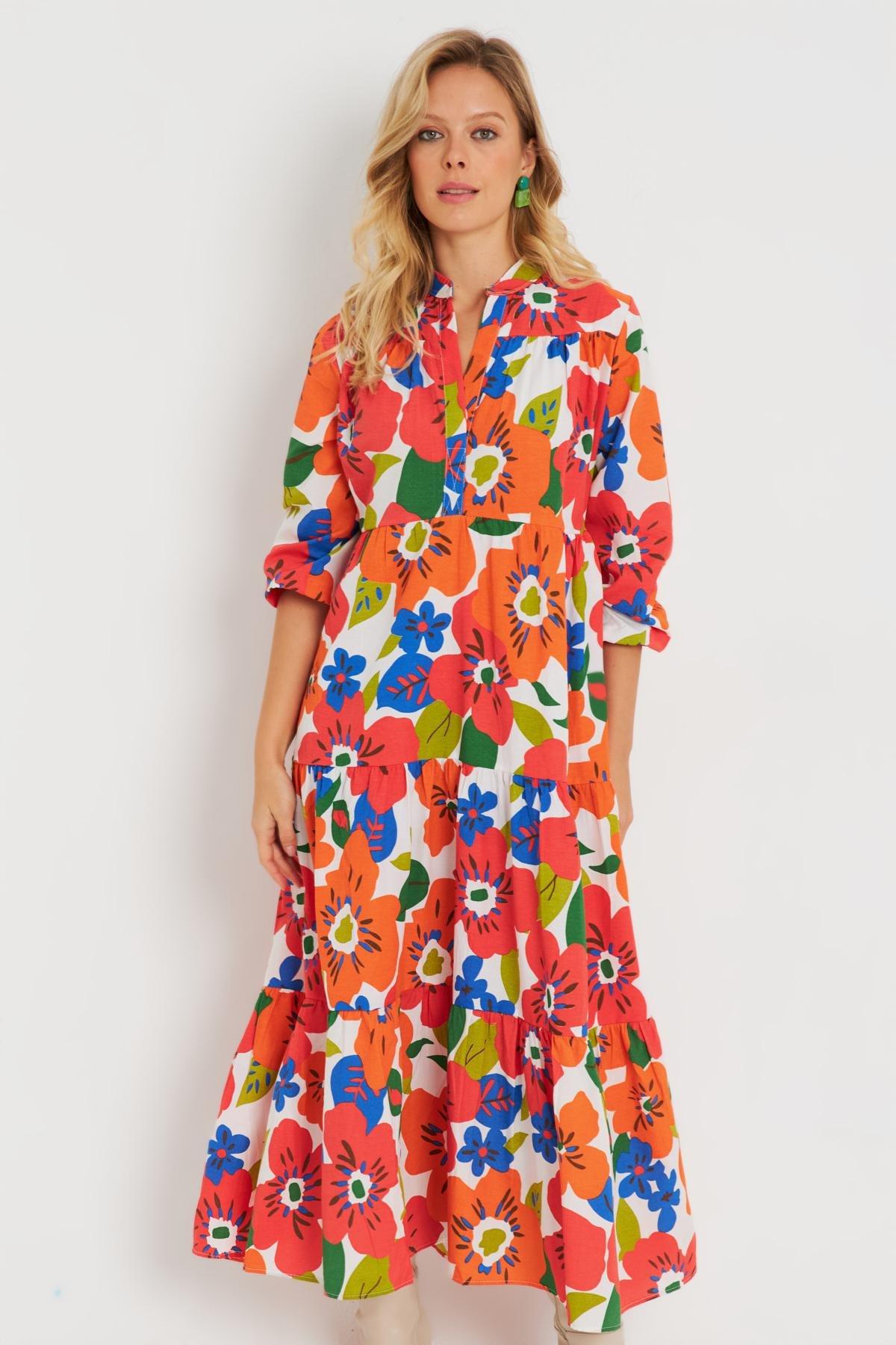 Womens Patterned Loose Mini Dress Orange ASH23046, single, Orange, large image number 3