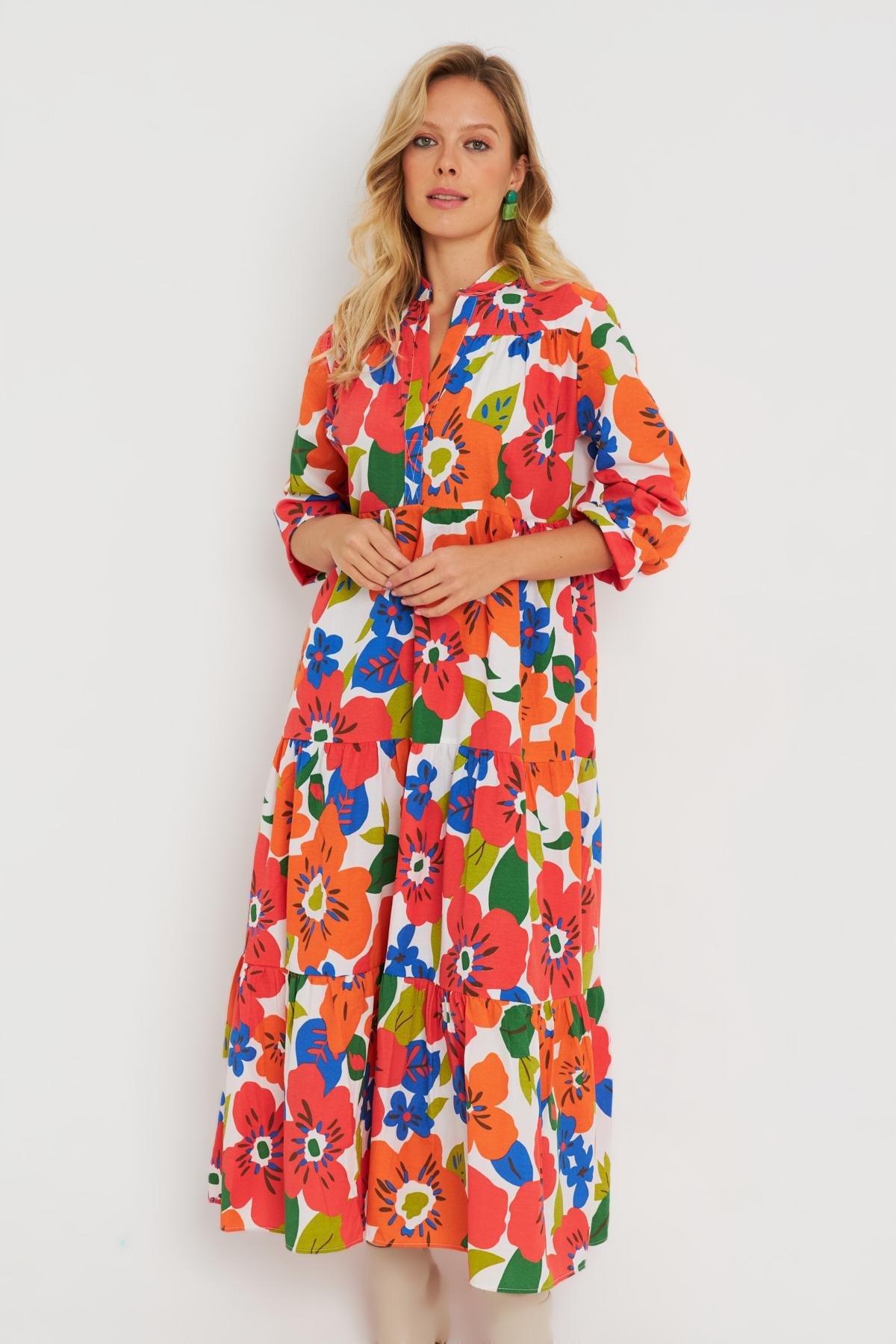 Womens Patterned Loose Mini Dress Orange ASH23046, single, Orange, large image number 4