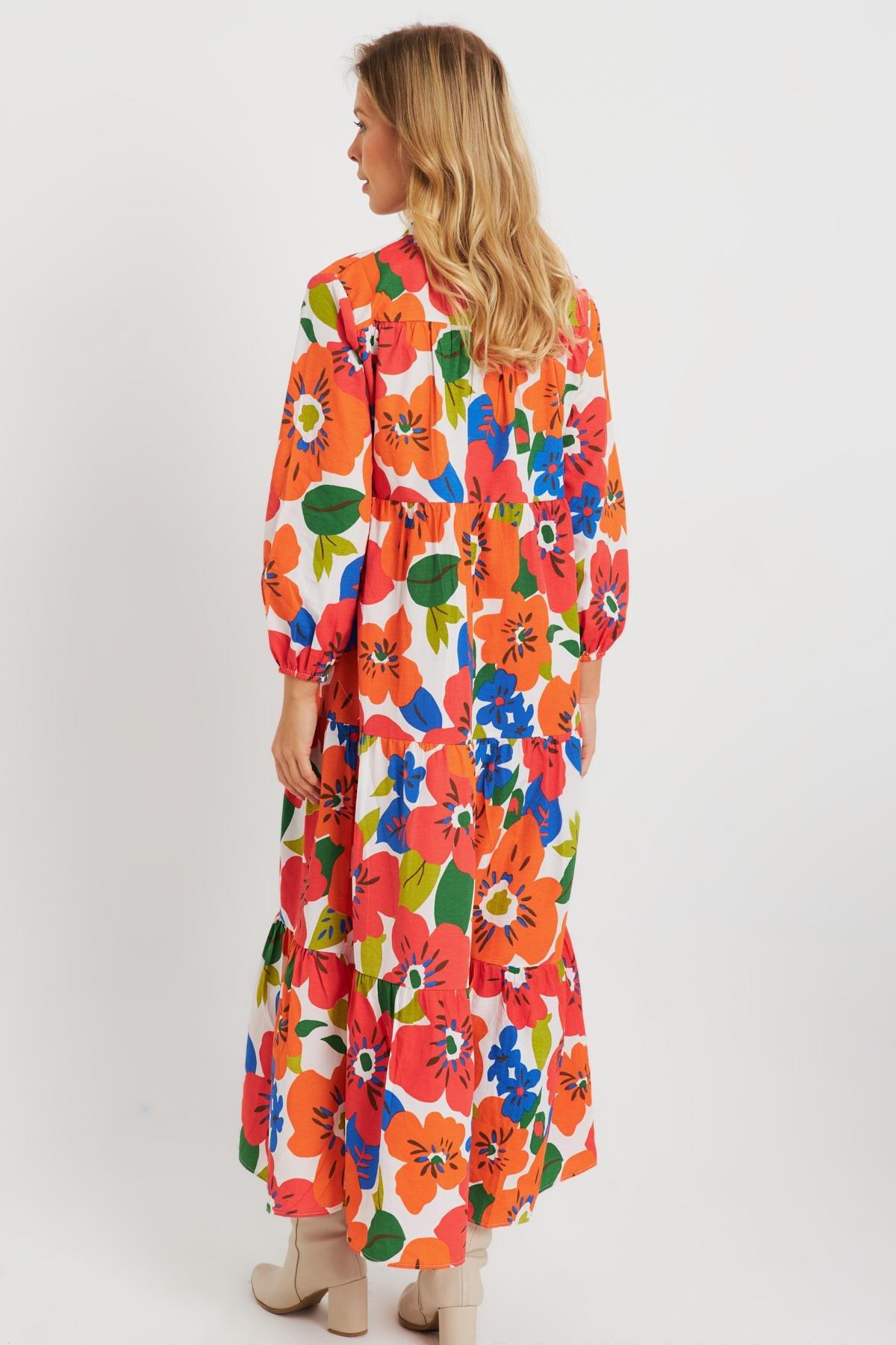 Womens Patterned Loose Mini Dress Orange ASH23046, single, Orange, large image number 5