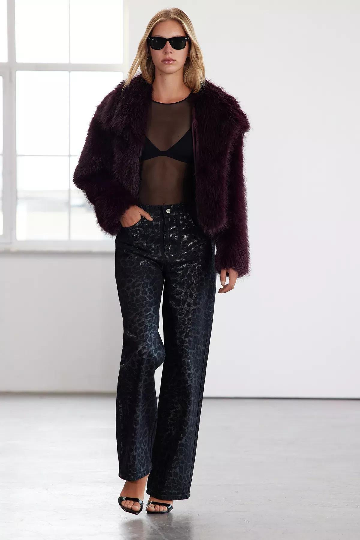 Red Pattern Fur Coat, Burgundy, large image number 2