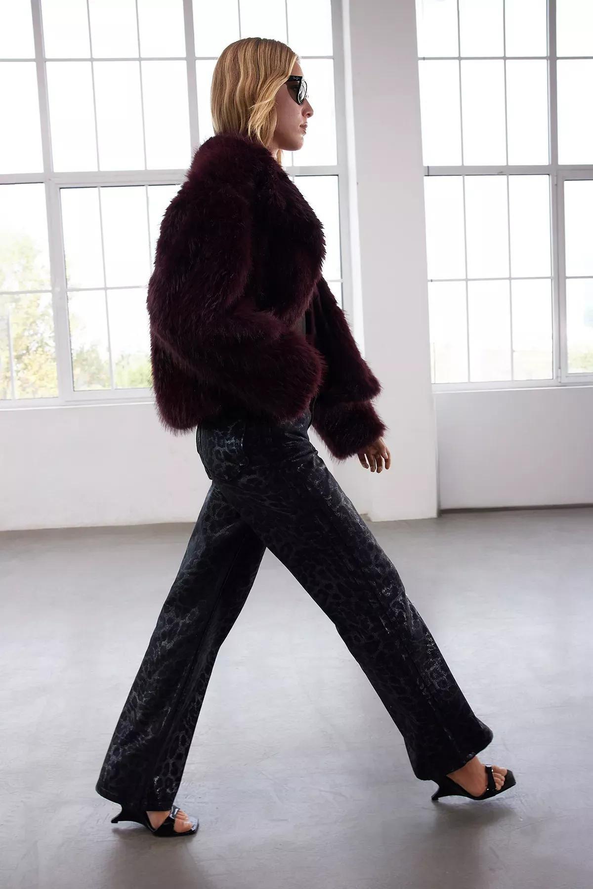 Red Pattern Fur Coat, Burgundy, large image number 3