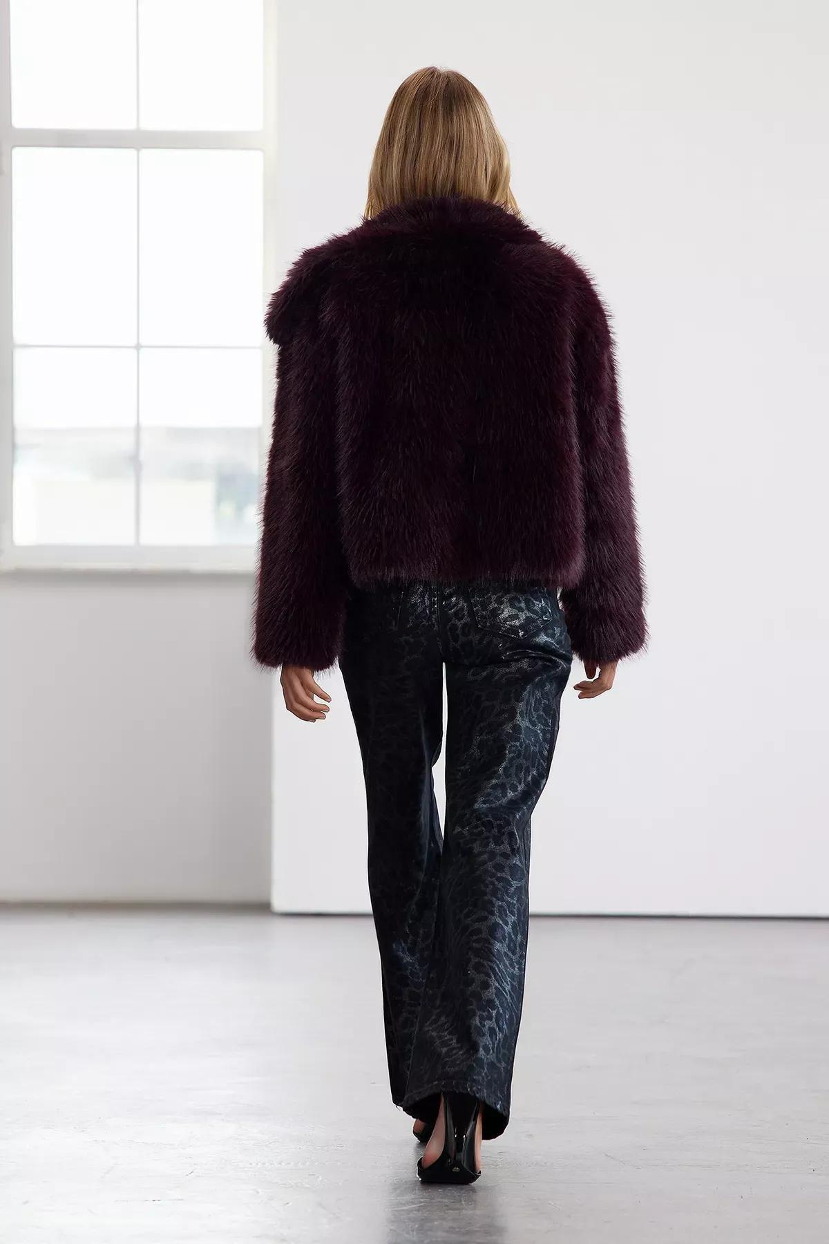 Red Pattern Fur Coat, Burgundy, large image number 4