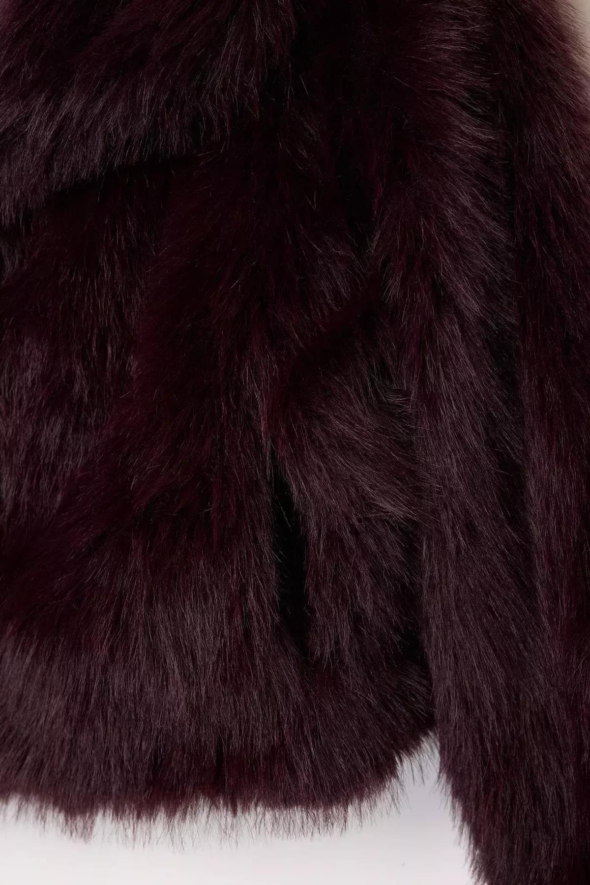 Red Pattern Fur Coat, Burgundy, large image number 5